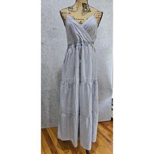 Dear John Maxi Dress, Blue White Stripes, Nautical, Cinched Waist, Sundress Sz S